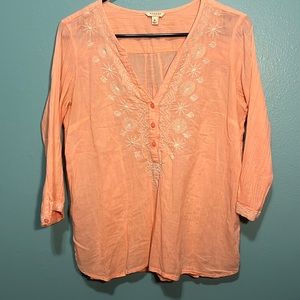 Sonoma M White Embroidered Pink Blouse